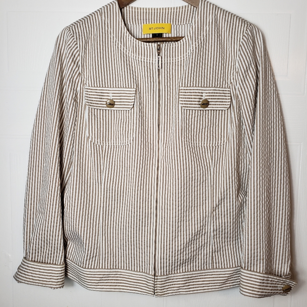 St John Seersucker Striped Zip Jacket